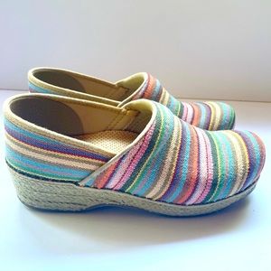 Dansko Vegan Jute Rainbow Striped Clogs - size 39